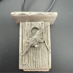 MB Signed Pewter Birdhouse Pendant Necklace - Vintage Hallmark